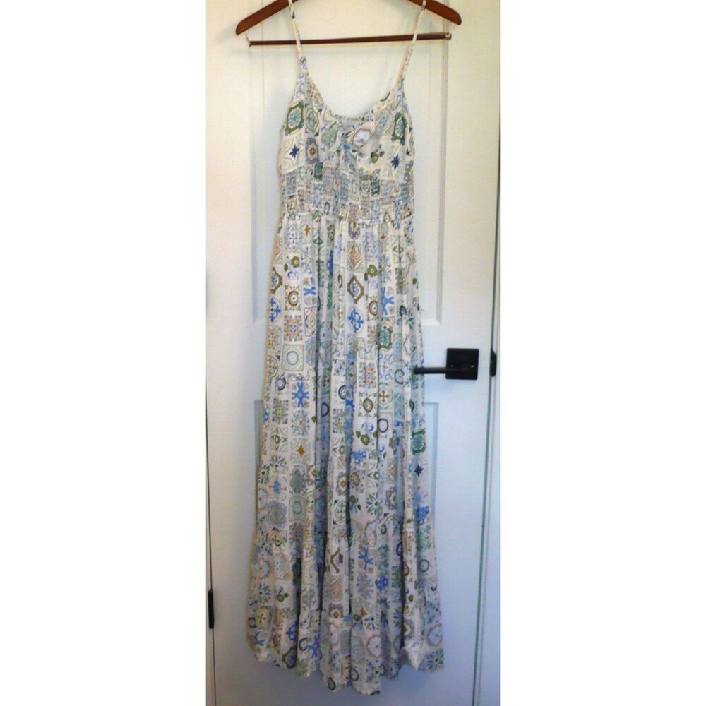 NWT Coco + Jaimeson Tiered Geo Maxi Dress M Cottagecore Coastal Festival Boho